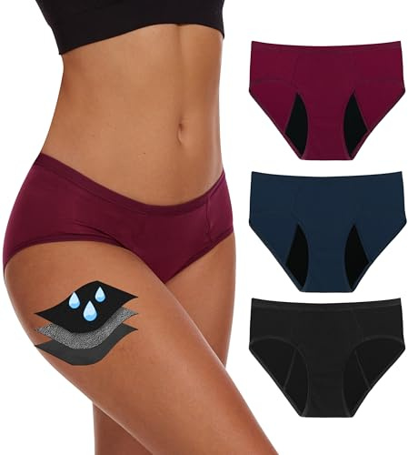 YESWEL Period Underwear For Women Leakproof Hipster Brief Heavy Flow 3 Pack (US, Alpha, Medium, Regular, Regular, Multicolor01)