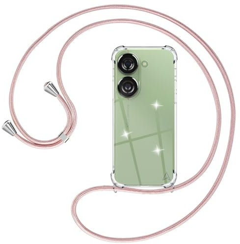 Ptny Cover Compatibile Asus Zenfone 10 5G, con Laccio a Tracolla Cordino Regolabile, Bumper Antiurto TPU Custodia Trasparente, per Cover Cellulare Asus Zenfone 10 5G, Oro rosa