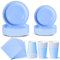 Nkaiso Anniversaire Vaisselle de fete 96 Pièces Bleuclair Party Assiettes en Papier Set Assiettes de Fête Jetables Papier Tasses Serviettesr, pour Barbecue les Fêtes les Pique-niques -24 Invités