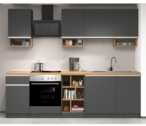 VE.CA Clarissa – komplette Küche ohne Geräte – komplette Küche – moderne Küche – ideal als Wohnkultur – Farbe Anthrazit/Wotan – Made in Italy