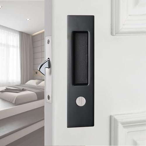 Betensh Pocket Door Lock Keyless Sliding Door Lock Handle Set Invisible Door Handle Set,160mm Black