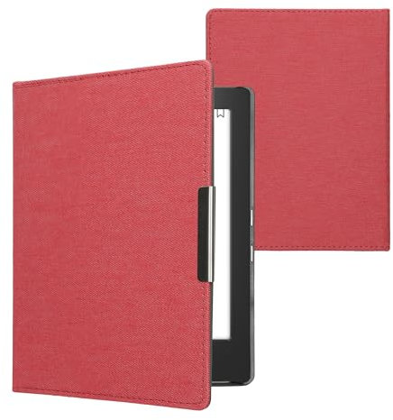 kwmobile Étui liseuse Compatible avec Kobo Aura H2O Edition 1 - Étui à Rabat magnétique Protection en Jean - Rouge