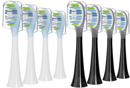 Iemegumi Ersatz-Aufsteckbürsten für elektrische Zahnbürste, kompatibel mit Philips Sonicare Elektrische Zahnbürste, Advanced Whitening, mittlere Borsten, aufsteckbare Griffe, 8 Stück, Schwarz und Weiß