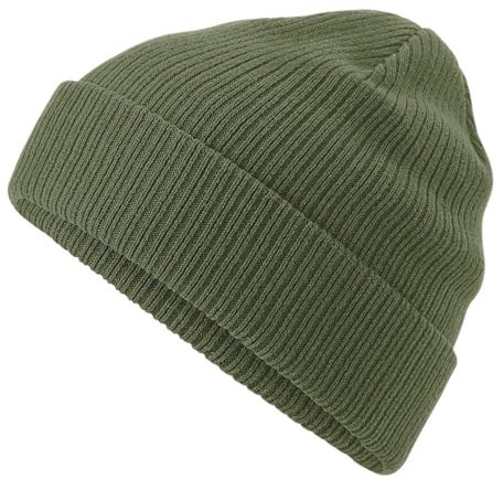 Roughtex Beanie aus Bio-Baumwolle Doppellagiger Strick, atmungsaktiv und weich Wintermütze Damen Herren Oliv