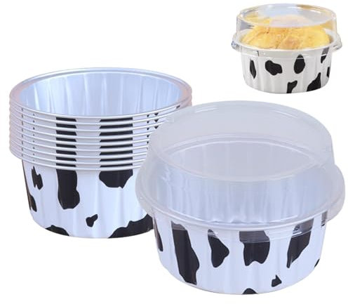 Zestvria Bandejas De Papel De Aluminio: Recipientes De Papel De Aluminio Desechables, Pequeños, Redondos Y Resistentes Para Alimentos Con Tapas | Taza Multiusos No Pegajosa Para Pasteles, Bandeja De