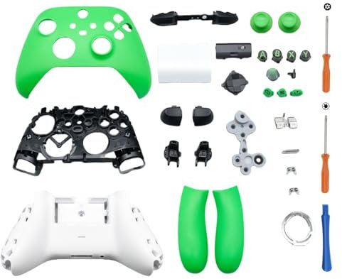 Hzxkqmil Kit Guscio di Ricambio per Xbox Serie X/S Controller - Set di Custodie Complete Include Custodia Telaio Centrale Guide Laterali Pulsanti ABXY Paraurti LB RB Accessori (Verde)