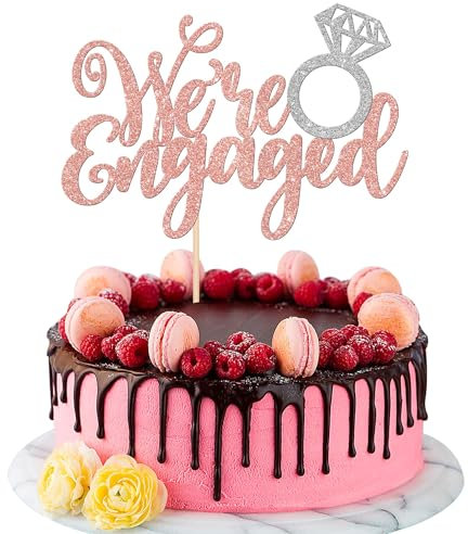 Xsstarmi 1 Pack We're Engaged Cake Topper Glitter Diamond Ring Cake Pick Wedding Engagement Cake Decorations for Wedding Bridal Shower Theme Party Supplies Rose Gold