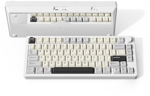 Hoopond X ATTACK SHARK X86 Wireless Mechanical Keyboard,Full Aluminum CNC,Bluetooth/2.4Ghz/USB-C Wired,75% Knob Control 4000mAh Gaming Keyboard,Hot-Swap Linear Switch for PC/Win/Mac-Starlight White