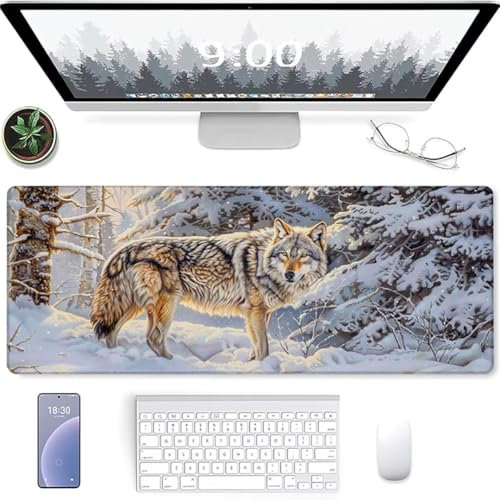 Tappetino per mouse da gaming, XXL, grande, con gomma impermeabile e antiscivolo, per PC, MacBook, laptop, gaming, casa 1200 x 600 x 3mm Nevicare Lupo