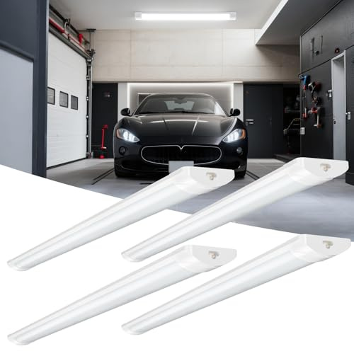 papasbox Linkable LED Batten Light,6500K Daylight LED Fluorescent Strip Fitting for Garage,Workshop,Office,Wall,Kitchen,Shed,IP65 Waterproof Plug in Ceiling Light Strip,4FT,115cm,40W-4pcs