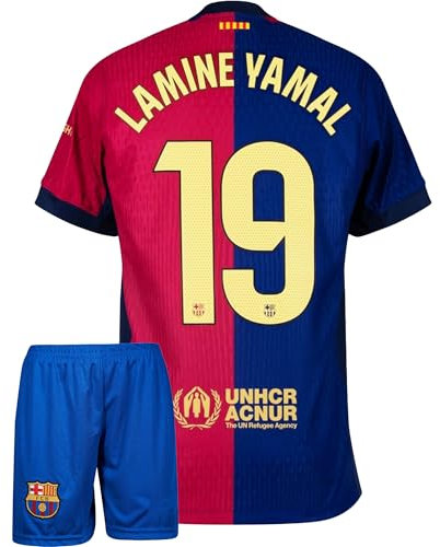 Boriverae - Maillot de football pour enfants - Numéro 19 - FC Barcelone - Maison 2024 - Bleu - Taille 128 (4-5 ans) - Uni - Sport - Athlétique Col Rond Manches Courtes