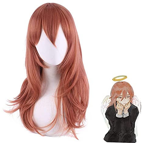 GIGBIRD - Anime Coser Pruik Cosnoble Angel Devil Wig Anime Chainsaw Man Cosplay Wig Dark Orange Synthetic Long Straight Hair [Colour: Onecolour]