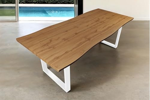 SAM Esstisch Josy | 240 x 100 cm | Holz Wildeiche-Optik | U-Gestell Metall Weiß | 40 mm Tischplatte mit Baumkante | Tisch für Esszimmer & Küche