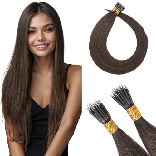 S-noilite Nanoring Extensions Echthaar Dunkelbraun 50cm Remy Echthaar Extensions Nano Ringe Cold Fusion Haarverlangerung Glatt 50g #2