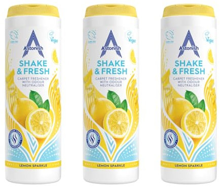 Astonish Shake & Fresh Carpet Freshener, Eliminates Odours, Lemon Sparkle, 3 x 350g