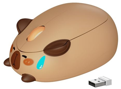 Akko Computermaus, leises Klicken, niedliche Maus in Katzenform, 2,4 GHz mit USB-A-Empfänger, 1200 DPI optische Abtastung, kabellose Gaming-Maus für Laptop, PC (Capybara)