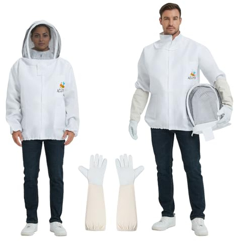 ACLUYSKA bee keeper jacket- bee suits for sting proof for Men Women bee hat and veil- Professional Bee Jacket with Beekeeping sheepskin Gloves(L)
