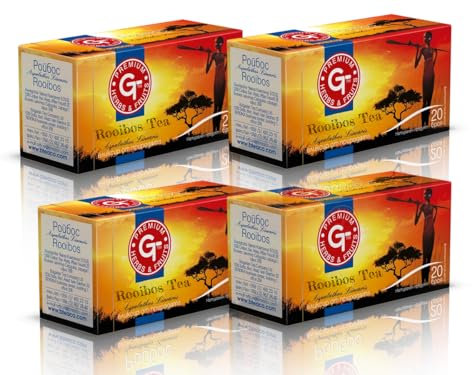 Rooibos Tea, Caffeine-Free Tea, Pack of 4 x 20 Tea Bags (80 Teabags), Naturally Sweet Herbal Tea, Biodegradable Tea Bags, Rooibos Tea UK, Redbush Tea for Wellbeing and Relaxation - 4 Pack