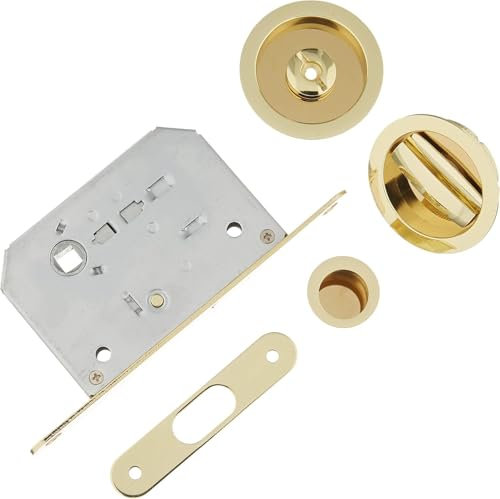 Brackle Kit con Serratura per Porte Scorrevoli - Cromo Satinato e Oro, Alta Qualità e Design Moderno (Oro)