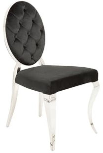 Esszimmerstuhl Schwarz Silber aus Samt Edelstahl B: 49 cm Modern Barock Chesterfield Steppung Polsterstuhl Esstisch