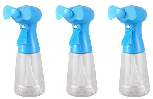 LOLPALONE 3 x Ventilator mit Wassersprüher, Ventilator zum Vernebeln von Handflächen - Ventilator zum Vernebeln mit einem Ventilator und einem Batterie-Sprühgerät für Wasserflaschen (300 ml)