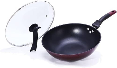 SGKOMN Padelle antiaderenti Wok di Ferro Senza Olio Padella per friggere Fumo Wok Pentole da Cucina Uso per fornello a Gas e a induzione