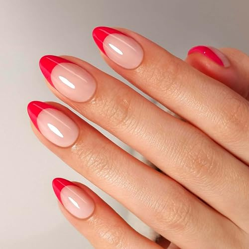 MOYOU LONDON Gel Press On Nails - Elegant Short Almond French Tip False Nails, Long-lasting & Comfortable Soft Fake Nails with Glue, Reusable Natural Stick On Nails for Women, 32 Pcs in 16 Sizes