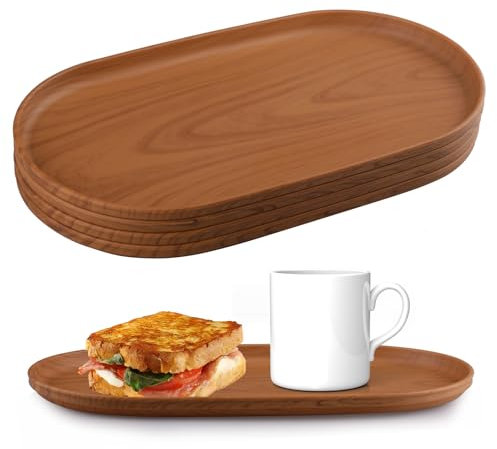 wocpvm 4 Stücke Ovales Tablett,30,5 x 6,5 x 1,5 cm,Servierplatte für Tassen,Deko,Desserts & Snacks,Vielseitig für Nachmittagstee,Café oder Wohnzimmer Haushalts,Küchenzubehör(Oval)