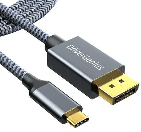 DriverGenius 1.8m USB-C to 8K/60Hz DisplayPort Adapter Cable (Male/Male) - Compatible with DP-Alt Mode Laptops, PCs, Gaming Consoles & Monitors, Nylon-Braided Metal Connector (2 Pcs/1 Pack)