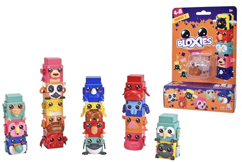 Simba Toys Bloxies Figur Serie II (4 Stück) – Tier-Baustein zum Stapeln und Sammeln, lustiger Bewegungseffekt, 4,5 cm, Auswahl per Zufallsprinzip, Spielzeug ab 3 Jahren