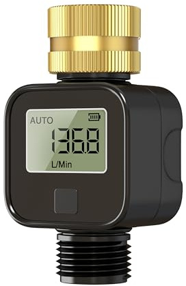 GIEX Medidor de flujo de agua con rosca de latón – Medición precisa en tiempo real – Compatible con mangueras de jardín, caravanas, aspersores y boquillas de riego