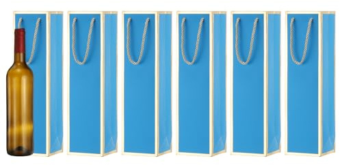 sourcing map 13.7 x 3.7 x 3.5 Wine Gift Bag, 6Pcs Gold Edge Wine Bags Gift Tote Carrier Bottle Bag with Handles Bulk for Wedding Party Supplies, Birthday Holiday, Blue