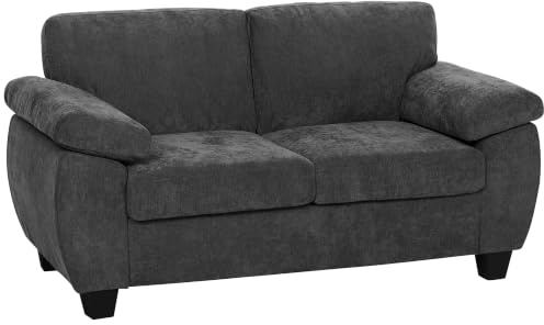 HOMCOM Sofa 2 Sitzer 156 cm Couch mit Dicker Rückenlehne Dunkelgrau | Chenille, Breite Gepolsterte Armlehnen, Bequeme Moderne Stoffcouch, für Kleine Räume, Wohnzimmer, Schlafzimmer