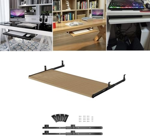Plateau de clavier coulissant réglable en noyer (54 x 27 cm) pour augmenter le confort et la productivi