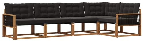 vidaXL Outdoor-Sofagarnitur mit Kissen 5 pcs Natürlich und Schwarz, Moderne Gartenmöbel, Sofa-Kollektion und robuste Terrassenbestuhlung, gemütliche Lounge-Einheit