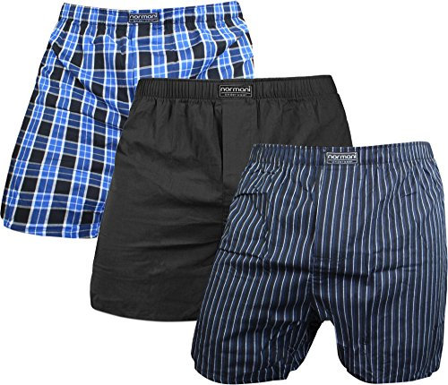 normani 3 x Herren Web Boxershorts aus Reiner Baumwolle Farbe Blau/Schwarz Größe M