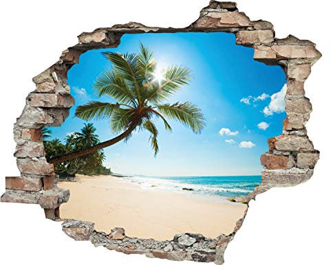3D-Effekt Wandtattoo 'Palmenstrand' 60x50 cm | Aufkleber | Durchbruch | selbstklebendes Wandbild | Wandsticker | Stein | Wanddurchbruch | Wandaufkleber | Tattoo