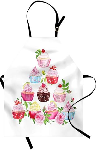 ABAKUHAUS Dessert Kochschürze, Pyramiden von Cupcakes, Unisex-Küchenlätzchen mit verstellbarem Hals für Kochen Gartenarbeit, 67 cm x 80 cm, Rosa Grün Weiß
