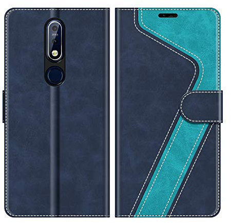 MOBESV Hülle für Nokia 7.1 Handyhülle, Lederhülle mit Kartenfach, Klapphülle mit Ständer, Flip Case Handytasche Schutzhülle, Modisch Blau