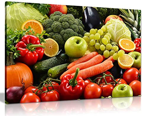 Panther Print, Canvas Prints Wall Art, Framed Kitchen Pictures for Wall, Dining Area Decoration, Colourful Various Vegetables Food, Print for Special Occasions (24x16 Inch)