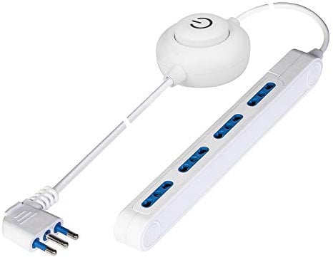 Poly Pool PP2523 Presa Multipla SPAZIOZERO con Pedale, Spina 16 A Grande E 4 Prese Bivalenti 2 m cavo Bianca