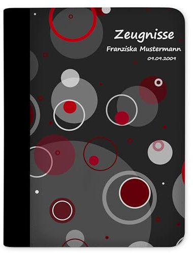 CreaDesign Customize A4 Zeugnismappe für Kinder - 26.7 x 32.7 x 1 cm, erweiterbar auf bis zu 20 Fächer, Sichtbuch ohne Klarsichthüllen, Kreise Rot Design, Dokumentenmappe für Schüler