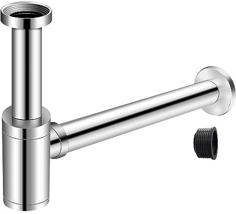 EXLECO Siphon de Lavabo Chromé Universel Tube Siphon de Lavabo Siphon en Acier Inoxydable 1 1/4 x 32mm Salle de Bain Siphon Évier Métal Siphon à Tube Siphon à Tube Syphon Lavabo Reglable Anti Odeur