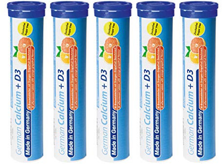 Calcium + Vitamin D3-5 x 20 effervescent Tablets - Orange-Grapefruit Flavor - T&D Pharma German Calcium + D3 - Made in Germany
