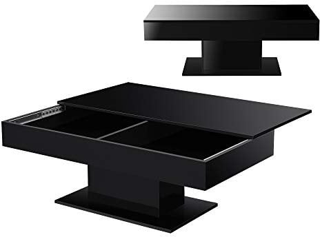 [en.casa] Couchtisch Lünen Wohnzimmertisch mit Stauraum Truhentisch Sofatisch mit ausziehbarer Tischplatte rechteckig 2 Staufächer 40 x 110 x 60 cm Schwarz Hochglanz