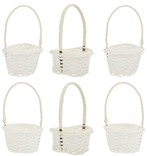 Cabilock Gewebter Korb Kunststoff Henkelkorb Blumenmädchen Korb 6 Stück Weiß Obstkorb Brotkorb Eierkorb Geschenkkörbe Geflochtener Aufbewahrungskorb Servierkorb Party Zimmer Küche Bad