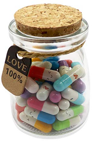 Mczcent 50Pcs Capsule Letters Message in a Glass Bottles, Cute Smiling Face Love Friendship Letter Colors Pill with Wishing Bottle, Message Pills for Boyfriend Girlfriend Lovers Family