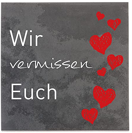 Dolorino Grabtafel aus Stein | wetterfest | mit Trauerspruch 'Wir Vermissen Euch' | 14x14cm