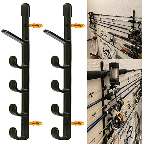 AUXPhome Fishing Rod Wall Storage Rack, Fishing Pole Holder Wall Mount Fishing Rods Storage Organizer for Garage & Cabin & Basement - Holds up to 5 Fishing Rods - Easy to Install - Hardware Included
