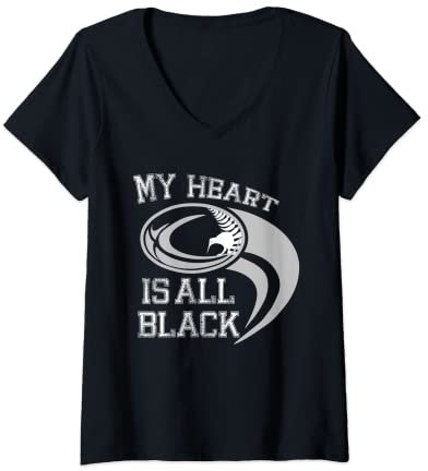 Damen My heart is all black - Rugby New Zealand Fan T-Shirt mit V-Ausschnitt